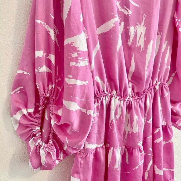 Satin Tyche Mystic Pink Chiffon Balloon Sleeve Dress Size S - Picture 5 of 10